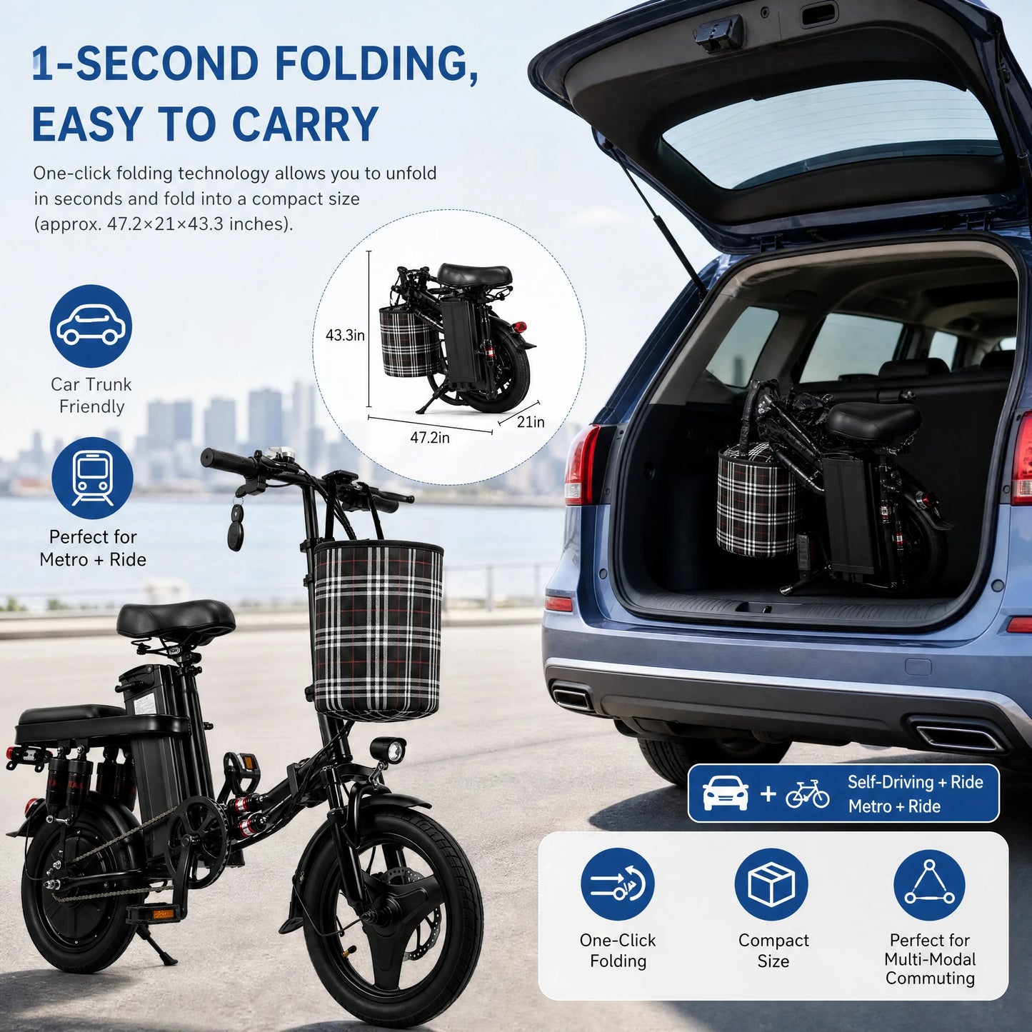 Portable Folding Electric Bike 350W 36V Lithium Battery Urban Commuter