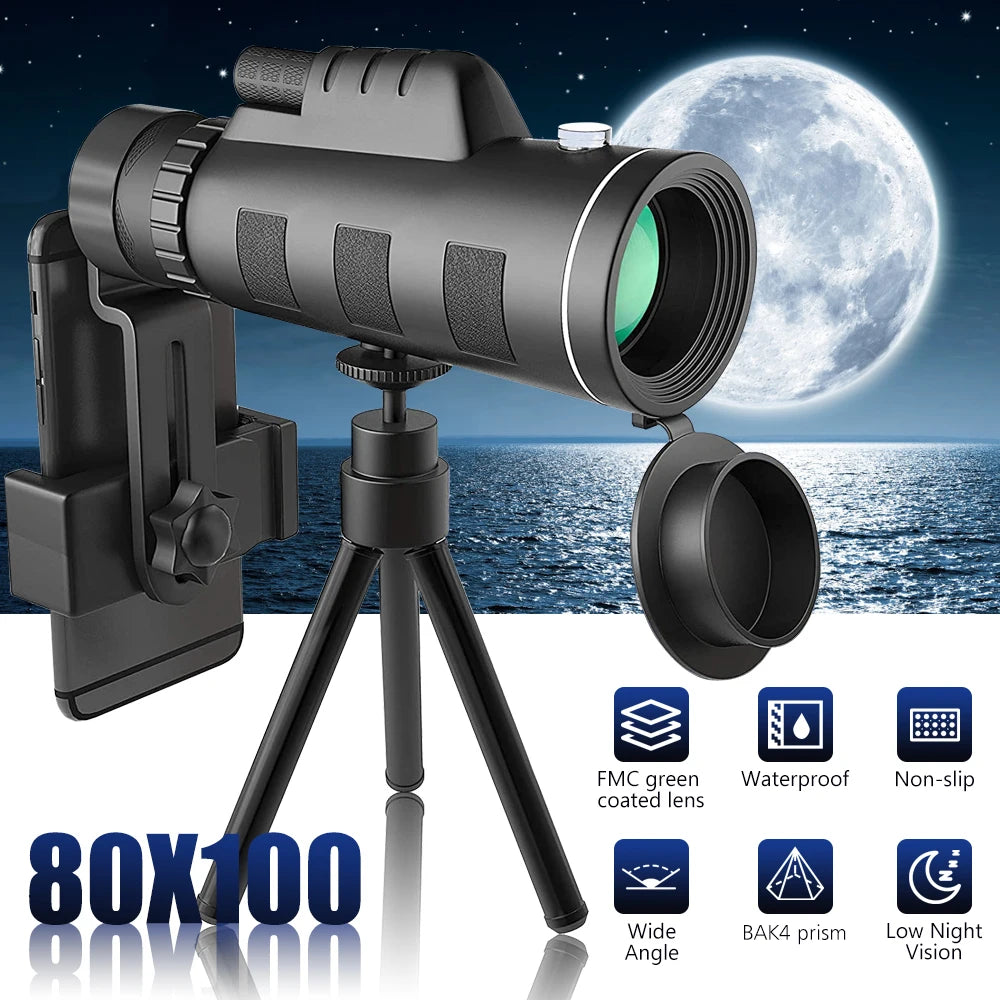 High Power Monocular Telescope With Phone Holder And Tripod