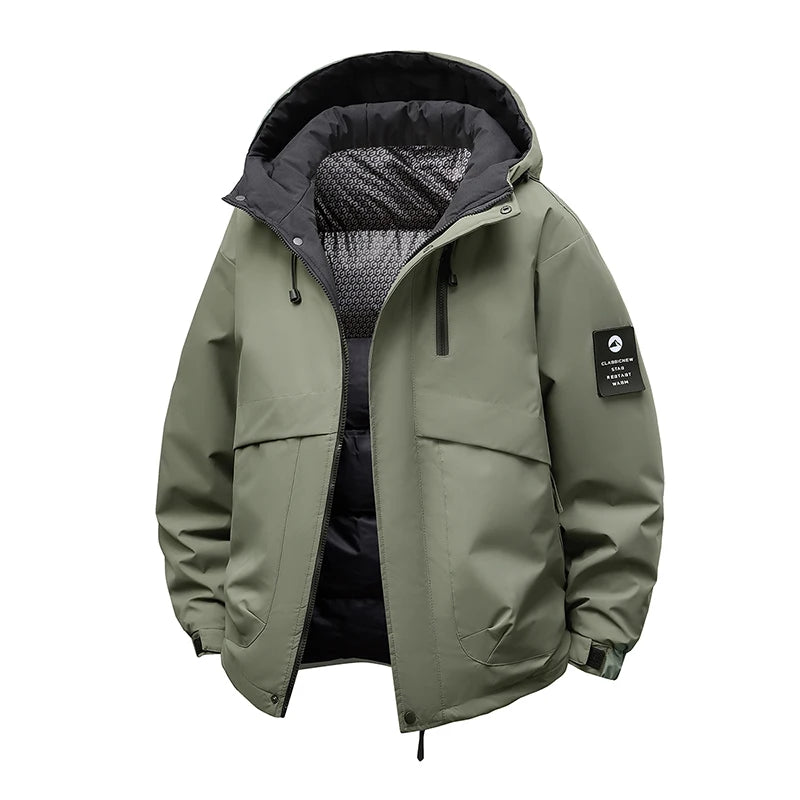 TAUVSEDI Men's Waterproof Windproof Hooded Puffer Jacket for Outdoor Wear