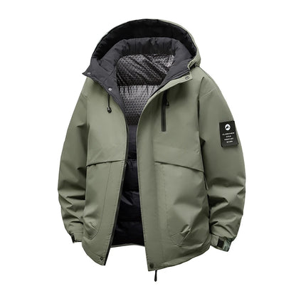 TAUVSEDI Men's Waterproof Windproof Hooded Puffer Jacket for Outdoor Wear