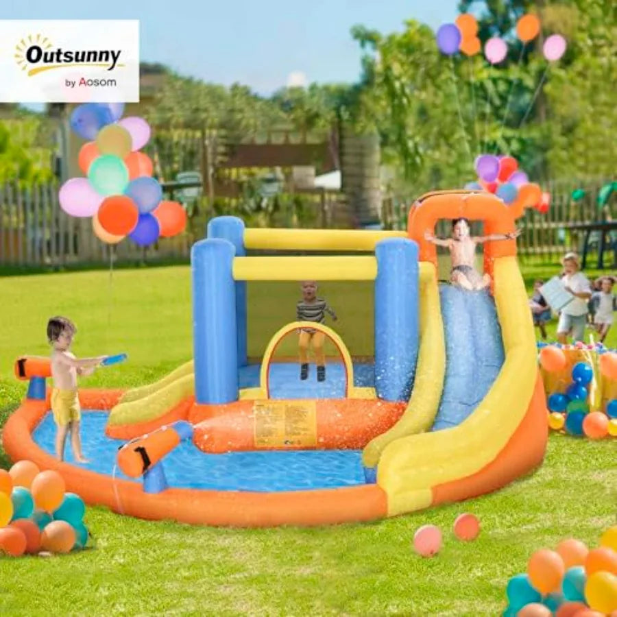 Outdoor Inflatable Water Slide 5-In-1 Bouncy Castle With Pool
