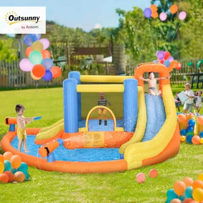 Outdoor Inflatable Water Slide 5-In-1 Bouncy Castle With Pool