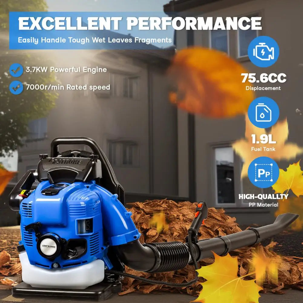 Gas Powered Backpack Leaf Blower 75.6CC 4 Stroke For Lawn