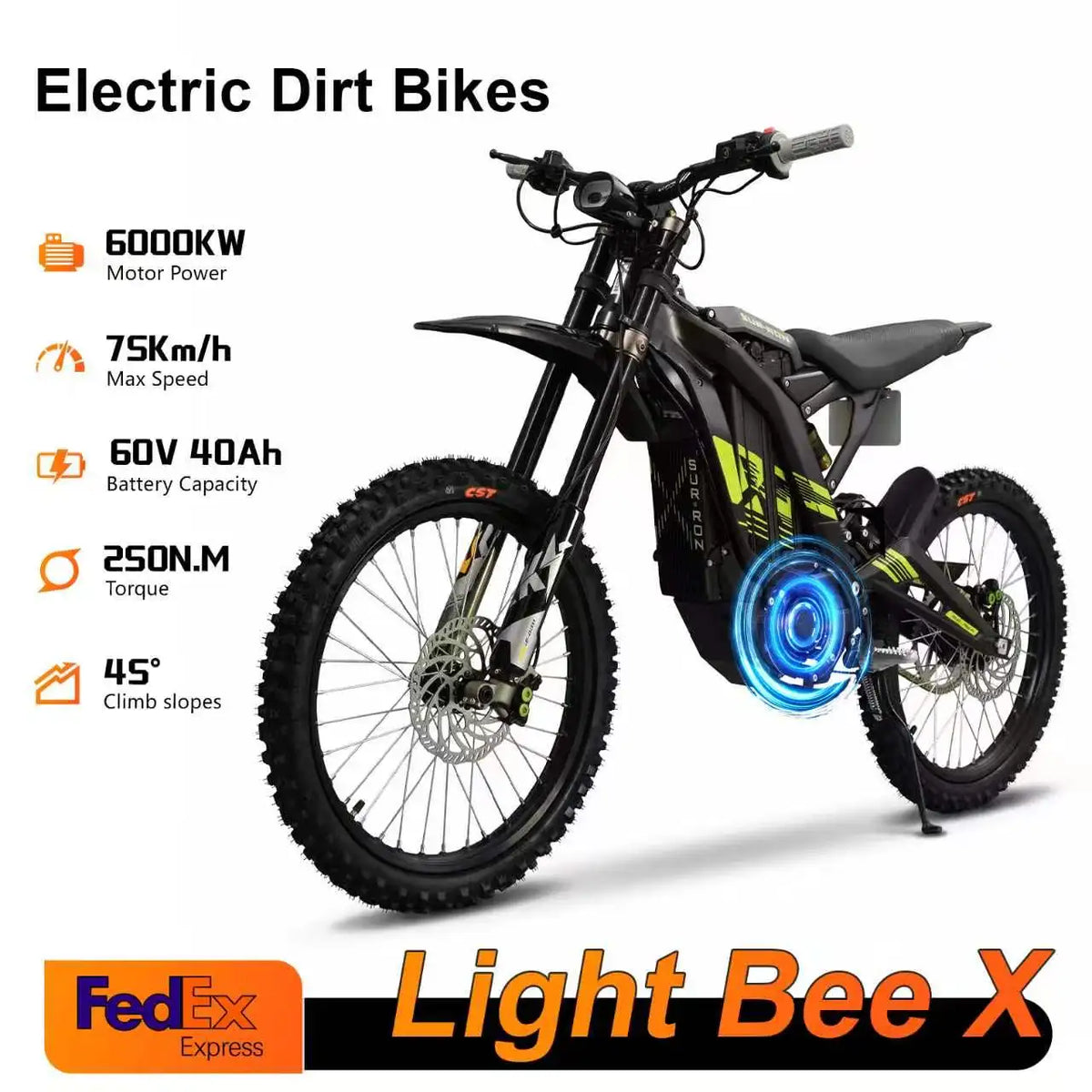 Premium 6000W Electric Dirt Bike With 60V 40Ah Battery