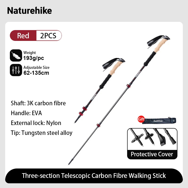 Naturehike Ultralight Carbon Fiber Trekking Poles Folding Telescopic
