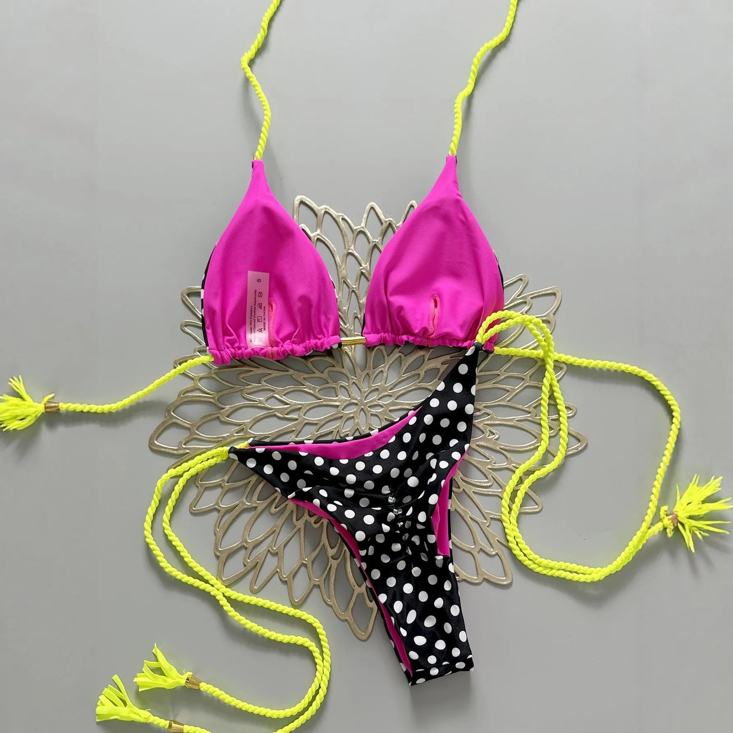 Polka Dot Two Piece Bikini Set Halter Top String Tie Side Swimwear