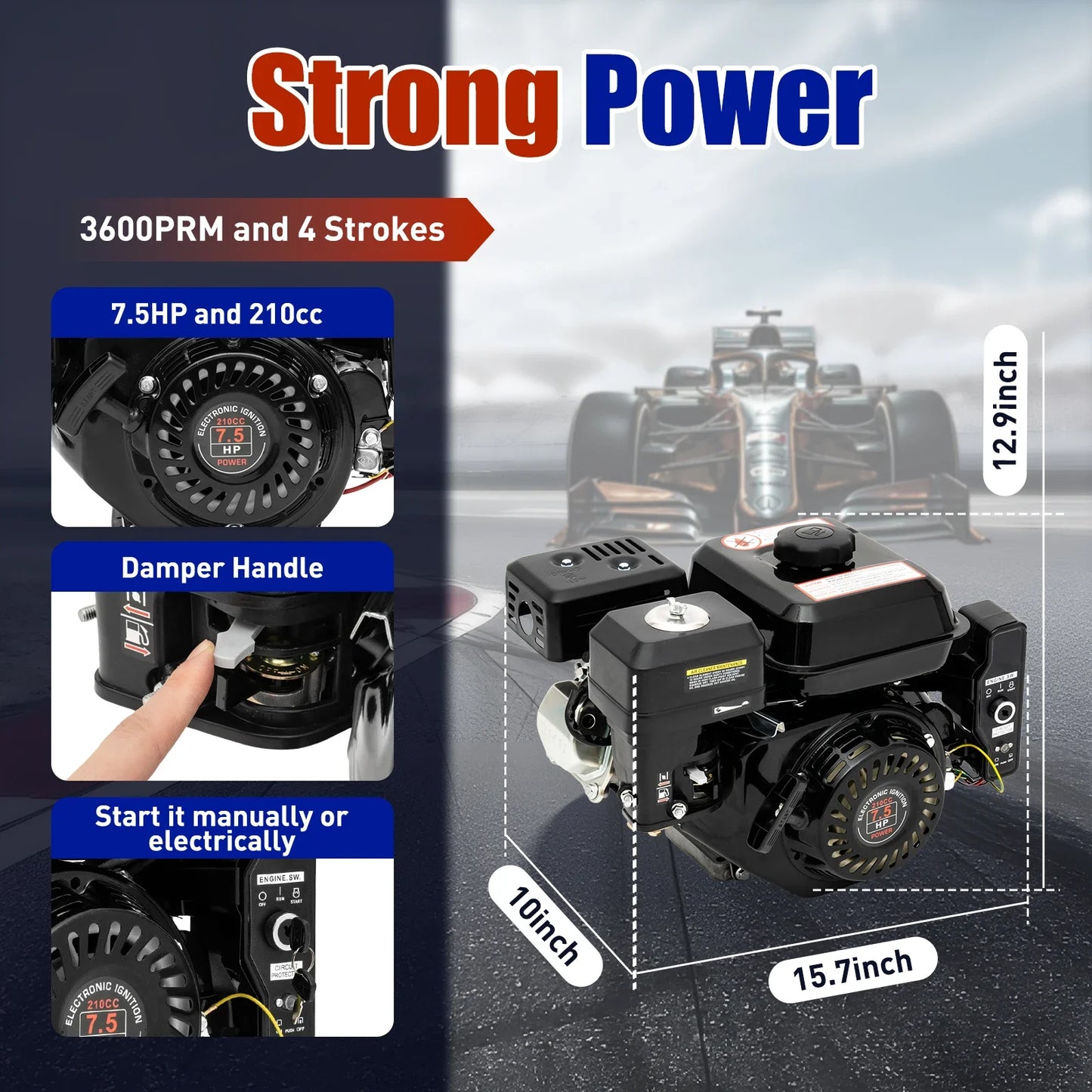 212cc Gas Go Kart Engine OHV AirCooled Pullstart Durable Performance