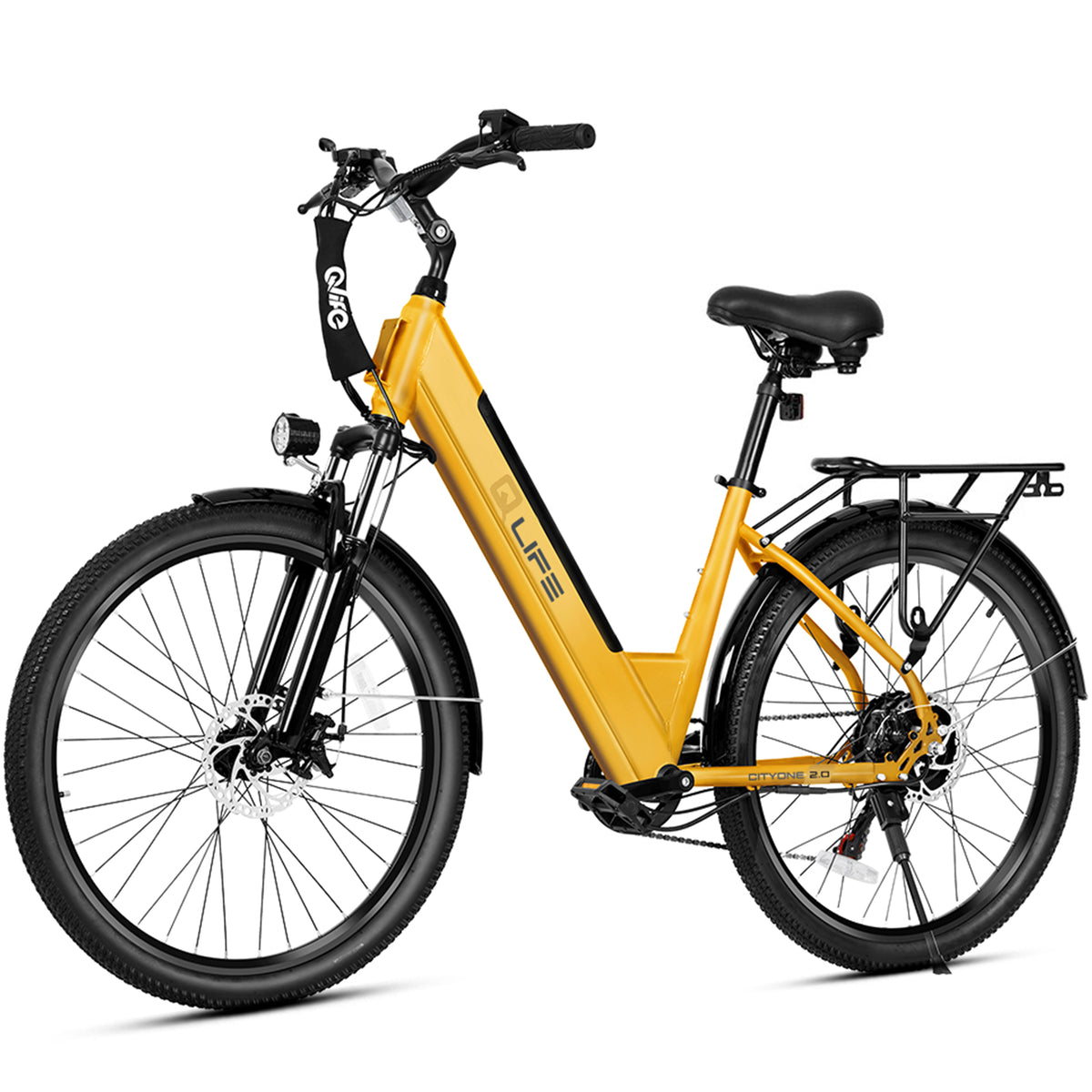 Yellow Qlife CITYONE 2.0 step-through electric bike, supplier photo