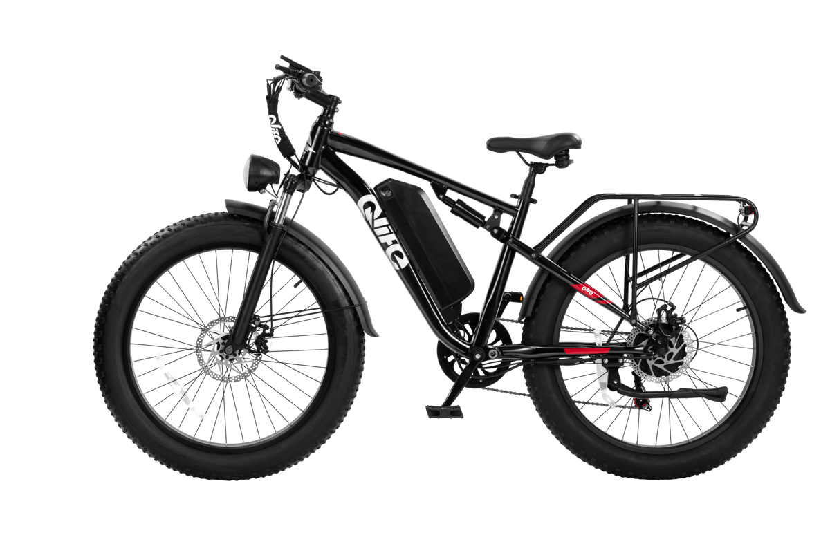 Black Qlife RACER PLUS 2.0 full-suspension fat tire electric bike