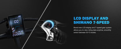 Qlife electric bike LCD display and Shimano 7-speed controls