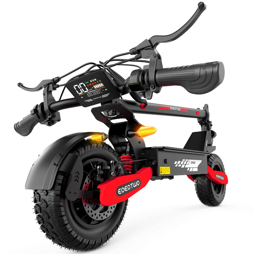 Folded Red EOEOTWO GT06 electric scooter on white background