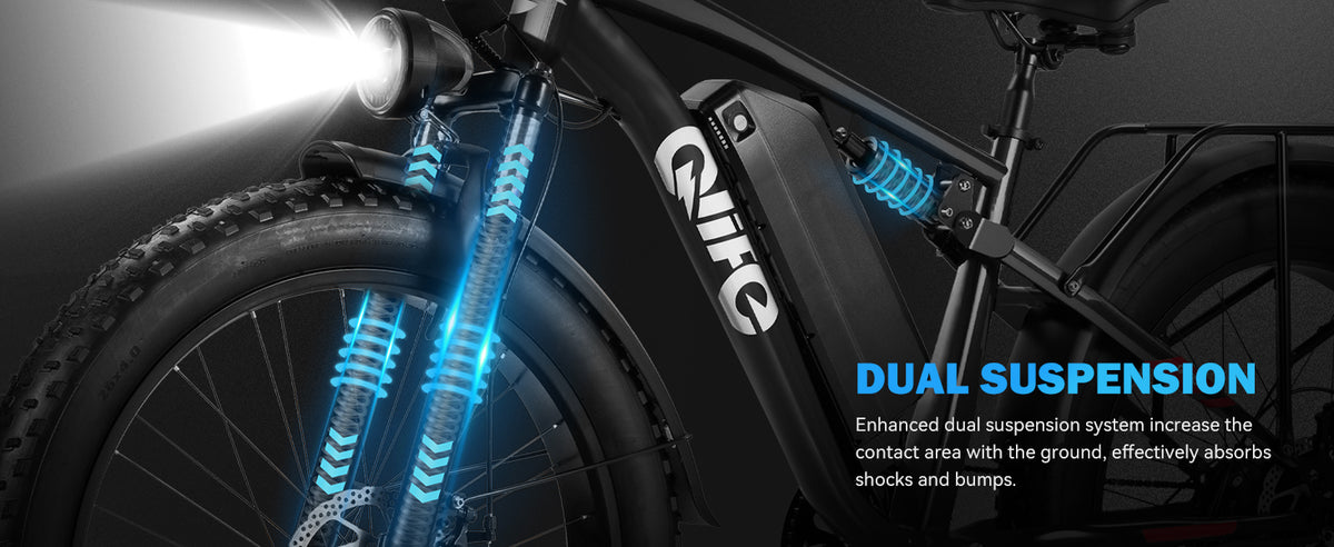 Qlife electric bike front and rear suspension graphic