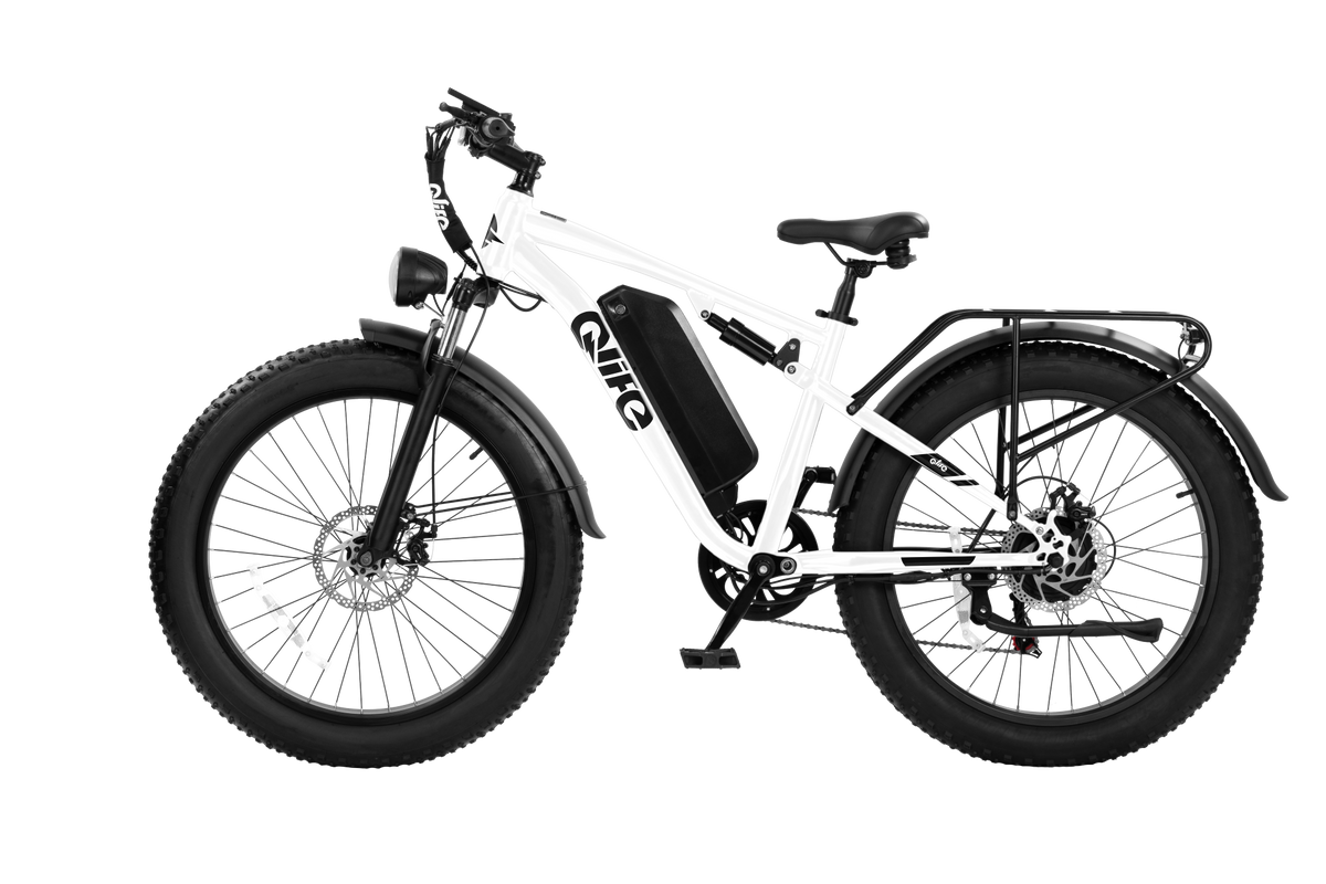 White Qlife RACER PLUS 2.0 full-suspension fat tire electric bike